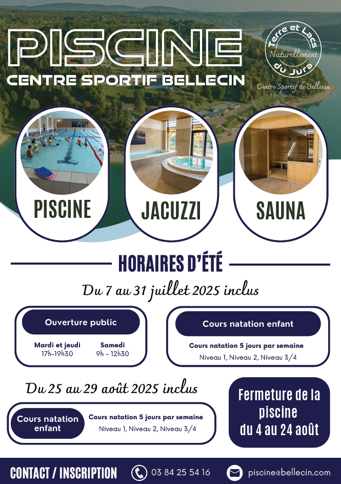 Centre sportif de Bellecin Horaires été 2025